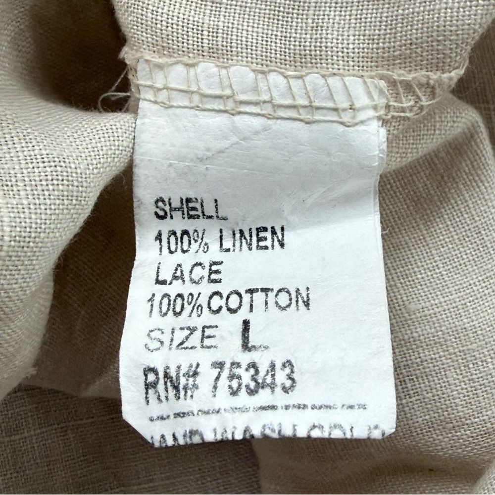 Sleeveless Top embroidered beige Pearl Buttons made in Italy 100% Linen Large - Picture 7 of 7